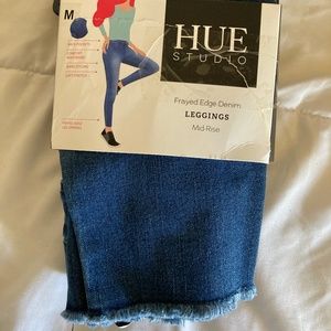 Hue Studio Frayed Edge Denim Leggings Mid-Rise